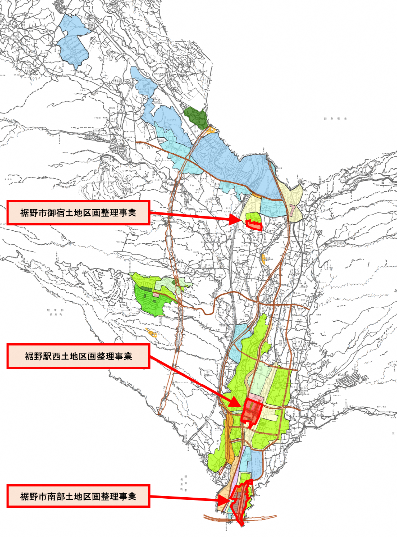市内の土地区画整理事業位置図