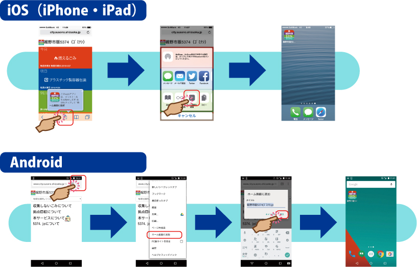 アプリをホーム画面に表示するための操作の一例