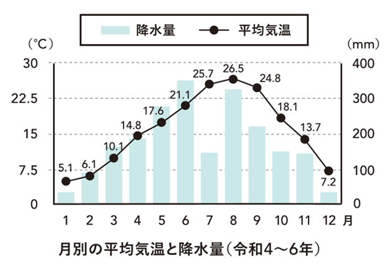 月別の平均気温と降水量のグラフ