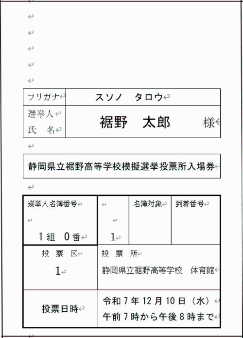 模擬投票用入場券